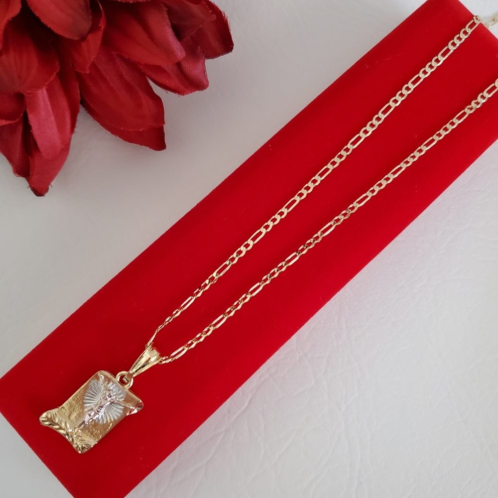 Jesus Tri Color Script Gold Plated Necklace - Picture 3 of 4
